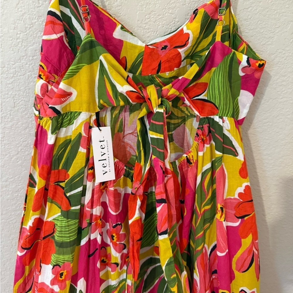 NWT Velvet by Graham & Spencer Kayla Colorful Floral Tie Back Dress Maxi - Picture 3 of 6